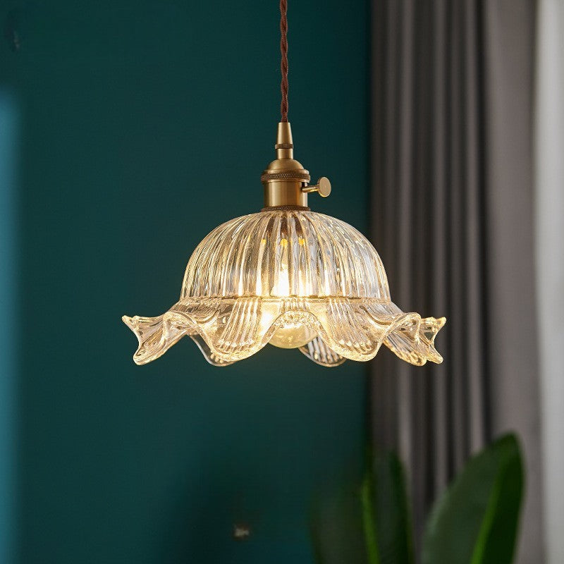 Vintage Glass Pendant Light | Scandinavian Kitchen Island Lighting | Minimalist Hanging Lights | Warm White LED Fixture | Elegant Bamboo Shade 1