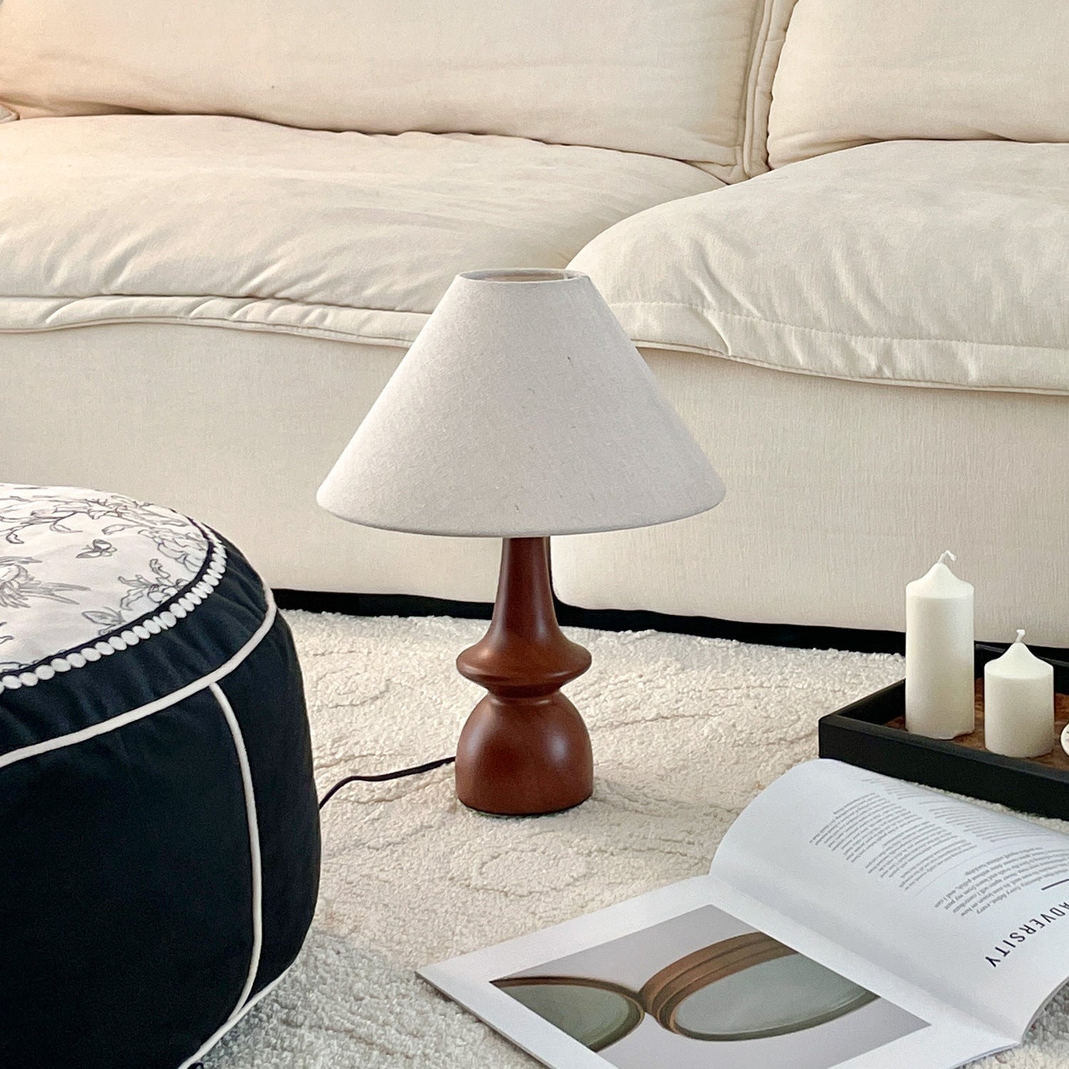 Vintage Solid Wood Table Lamp | Adjustable Bedside Desk Lamp | Elegant Linen Shade | Stylish Table Lamps for Living Room | Olivia Vintage Home Lamp 1