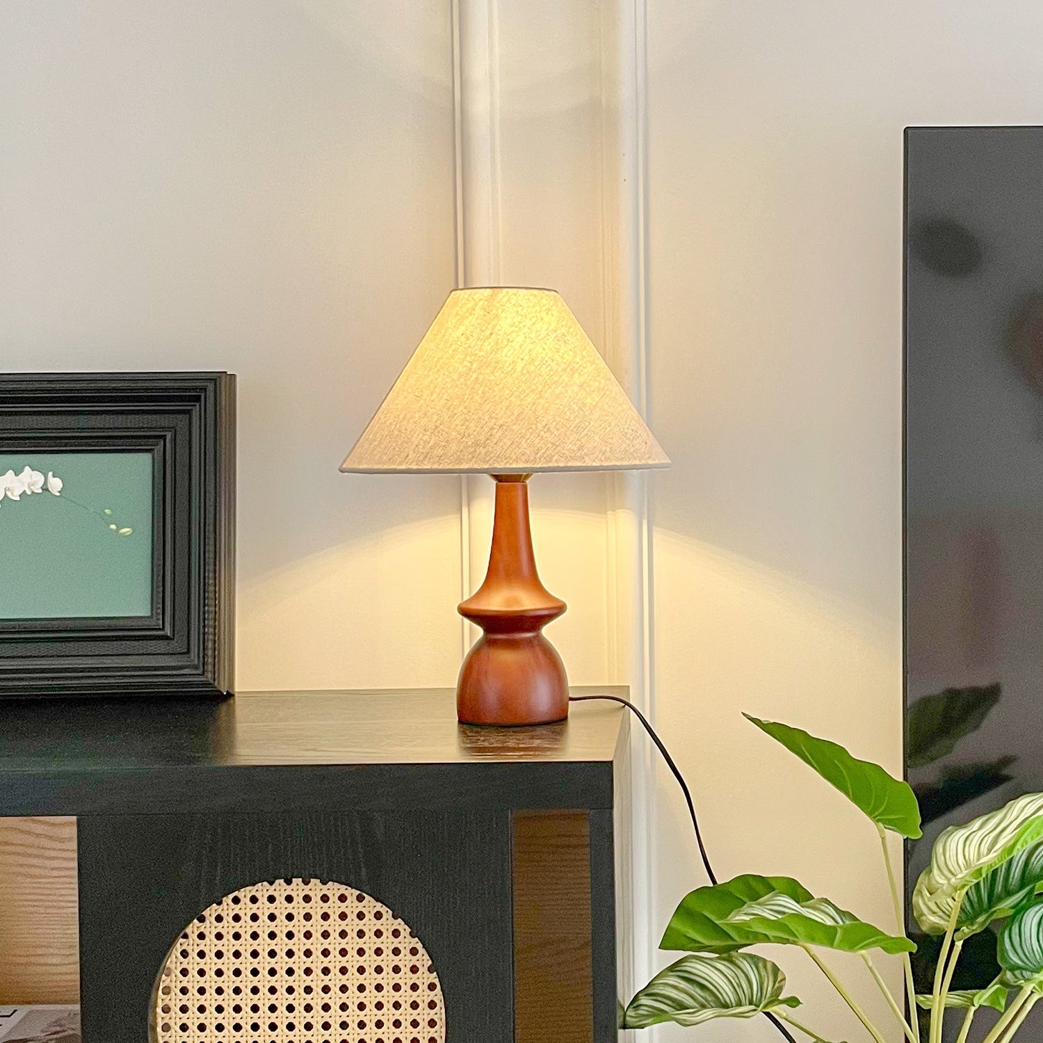 Vintage Solid Wood Table Lamp | Adjustable Bedside Desk Lamp | Elegant Linen Shade | Stylish Table Lamps for Living Room | Olivia Vintage Home Lamp 2