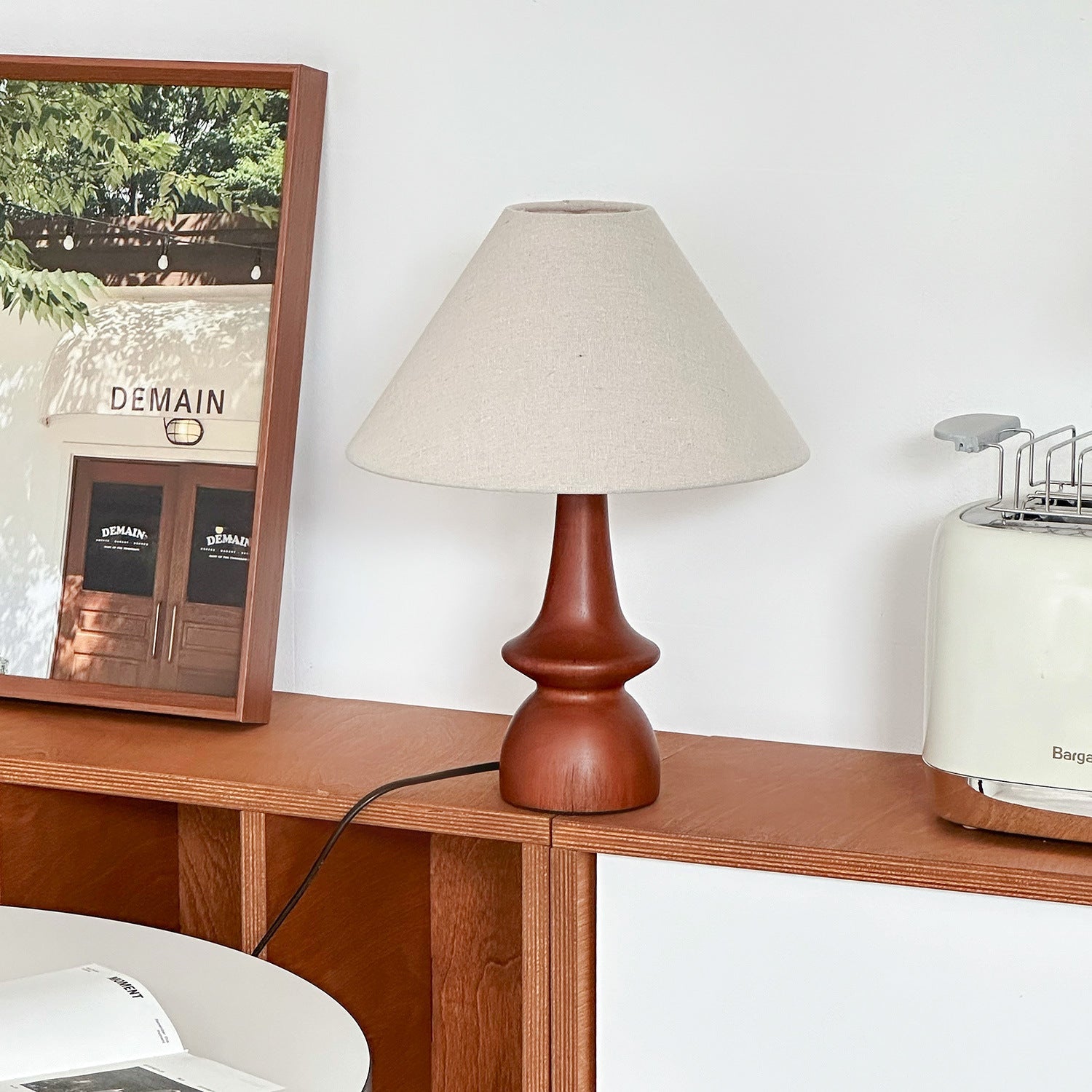 Vintage Solid Wood Table Lamp | Adjustable Bedside Desk Lamp | Elegant Linen Shade | Stylish Table Lamps for Living Room | Olivia Vintage Home Lamp 3