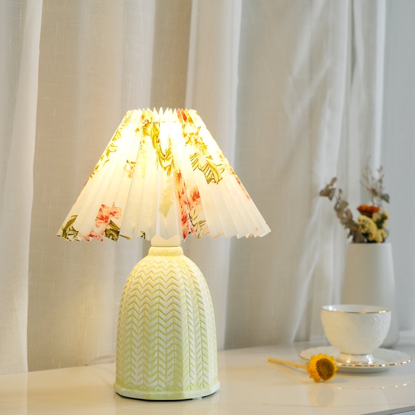 Vintage Table Lamp | Elegant Bedside Lamps | Ceramic Nightstand Light | Soft Ambient Bedroom Lamp | Elowen Vintage Pleated Lamp 6